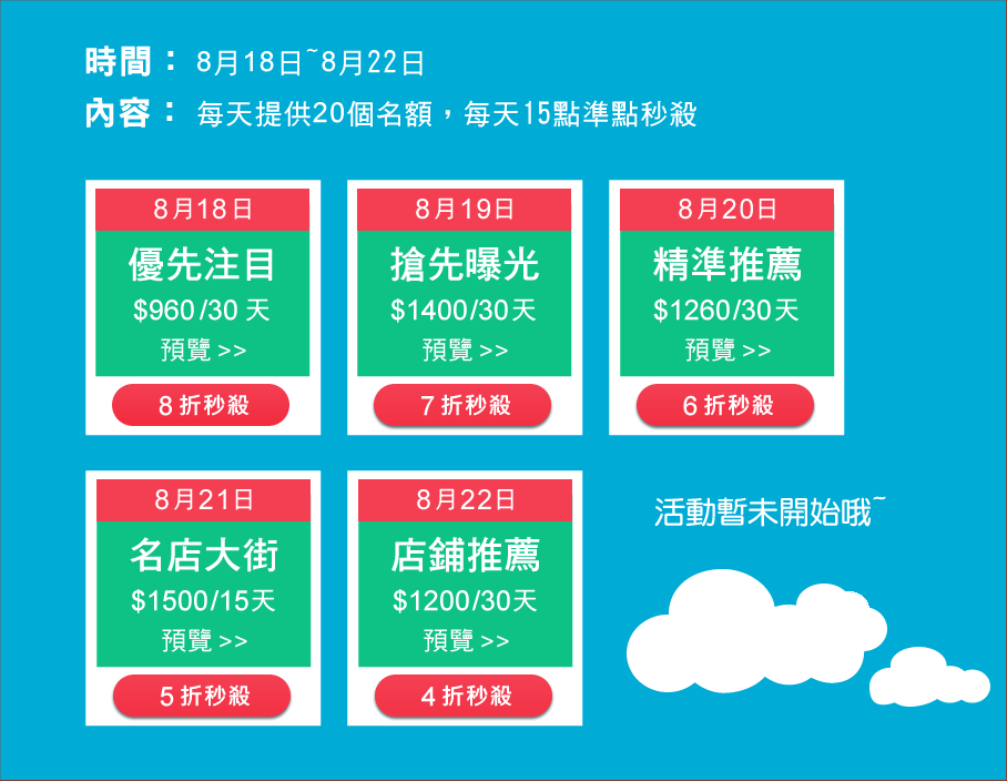 8891加值服務,提高物件曝光,是快速售車利器!活動期間,每天提供不同加值服務供搶購哦!最低4折!